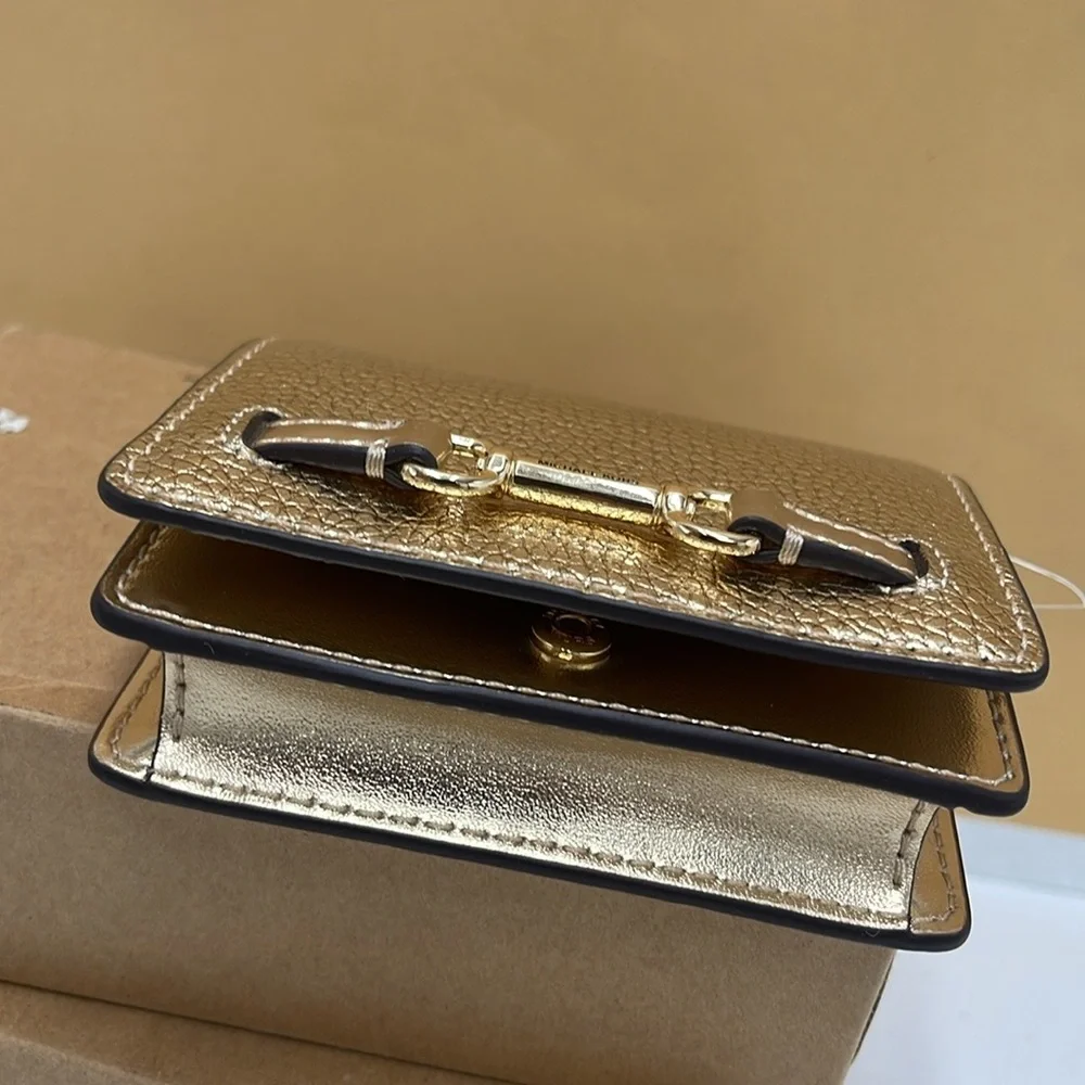 MICHAEL KORS Carson Small Metallic Pebbled Leather Wallet Pale Gold  NWT